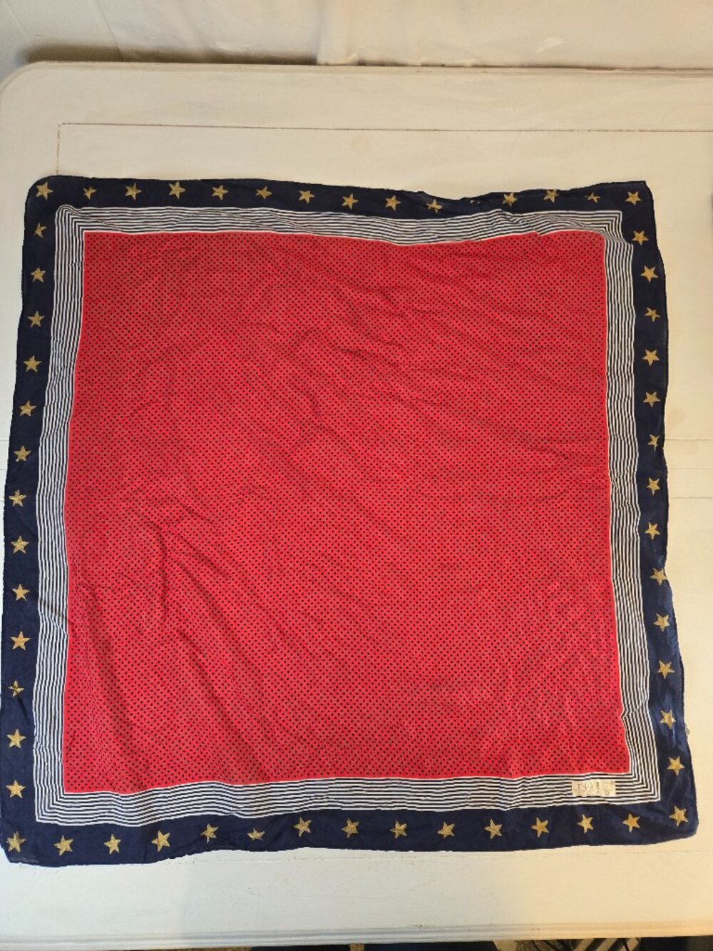Vintage Club 7 Echo Silk Scarf Red White Blue Stripes and Stars 30x30 July 4th